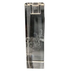 Tahari Home Crystal Candlestick‎ Holder Floral Etched Elegant Sleek 6 in